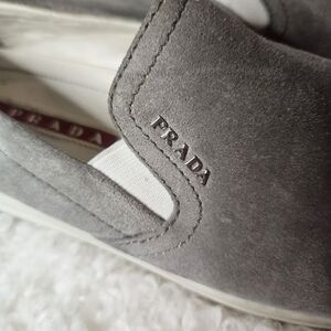 Prada Gray Suede Slip-On Shoes